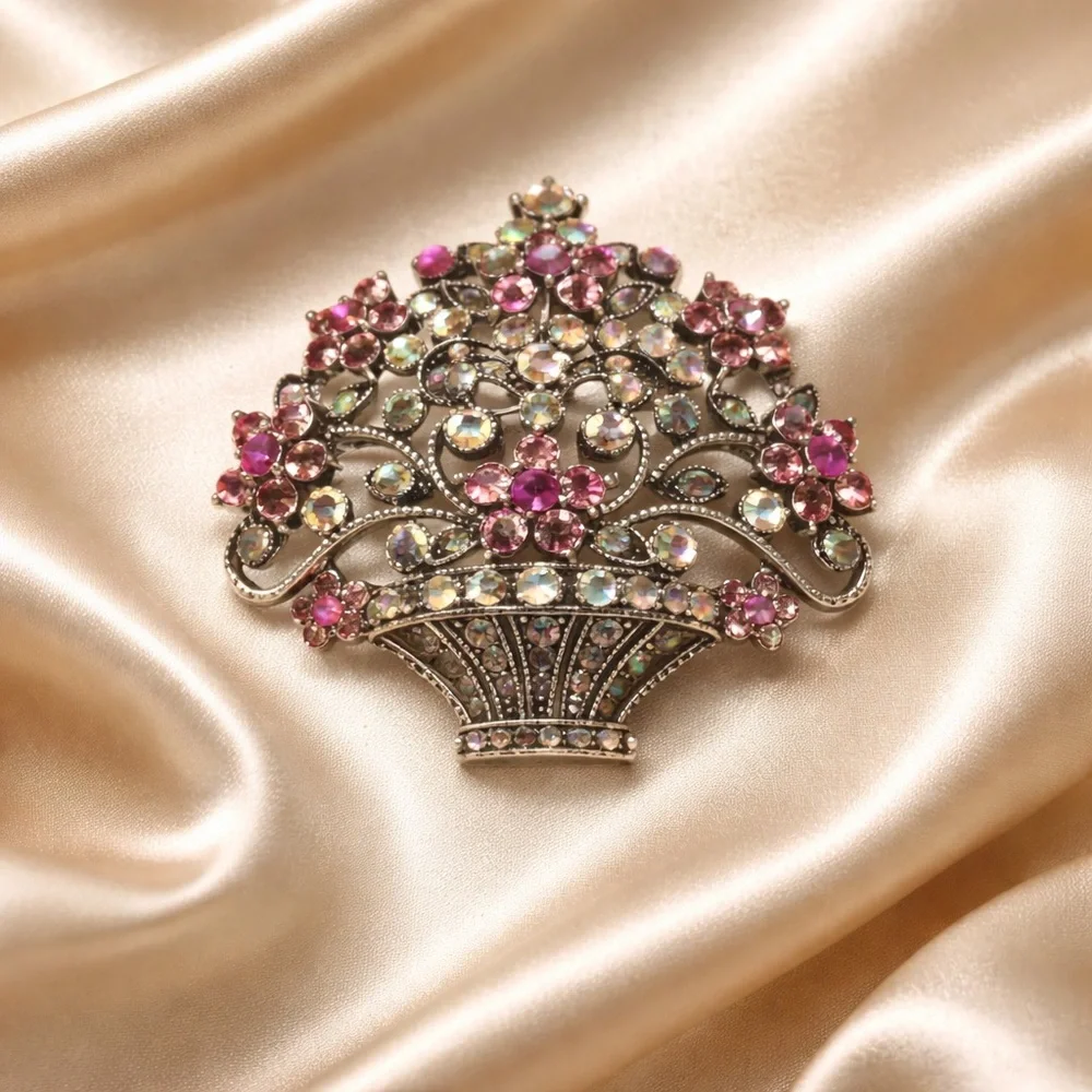 Rhinestone Flower Bouquet Vintage Inspired Brooch